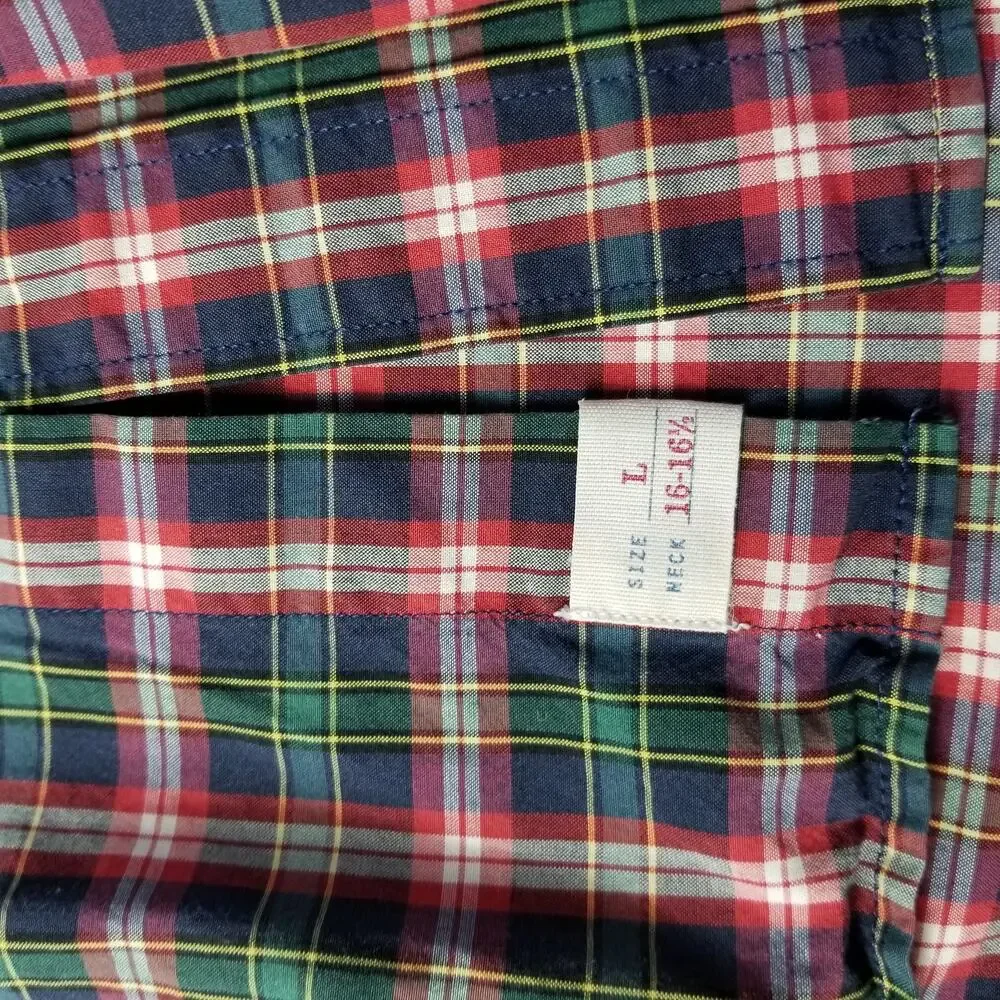 J. Crew Blue Green Red Vintage Button Down Long Sleeve Shirt  Large